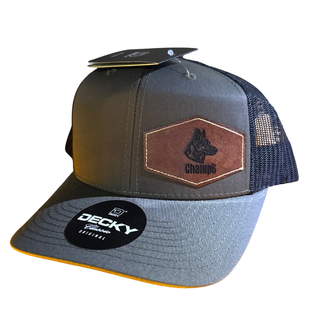 Champ 6 Decky Hat with Leather Patch, Gray