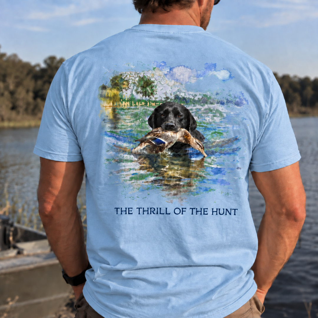 Champ6 | Thrill of The Hunt Black Lab, Duck Hunter Tee - New Drop!