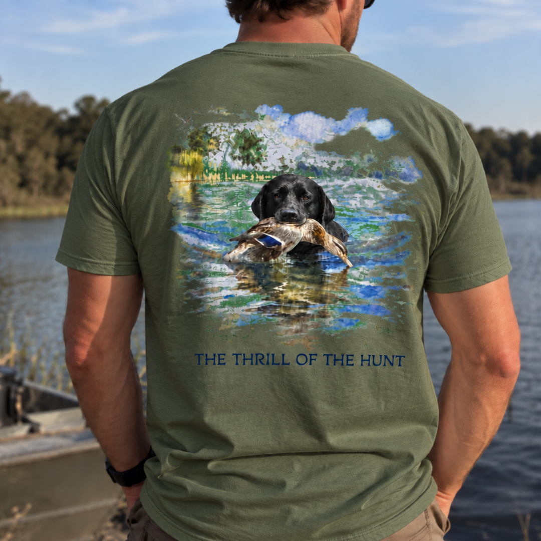 Champ6 | Thrill of The Hunt Black Lab, Duck Hunter Tee - New Drop!