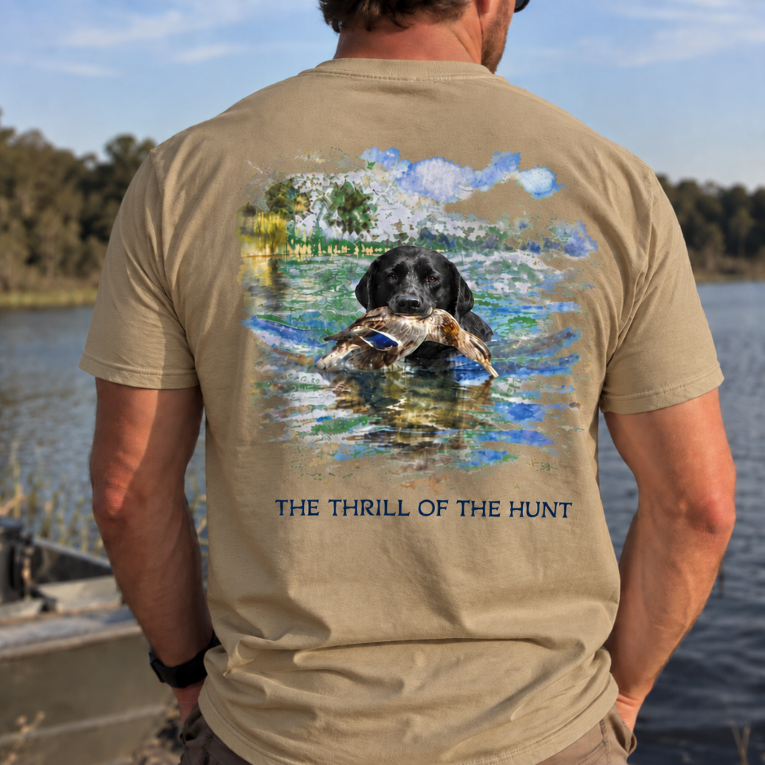 Champ6 | Thrill of The Hunt Black Lab, Duck Hunter Tee - New Drop!